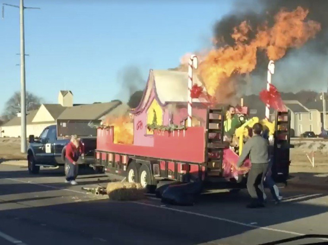 Christmas float catches fire after 'Grinch' flicks cigarette