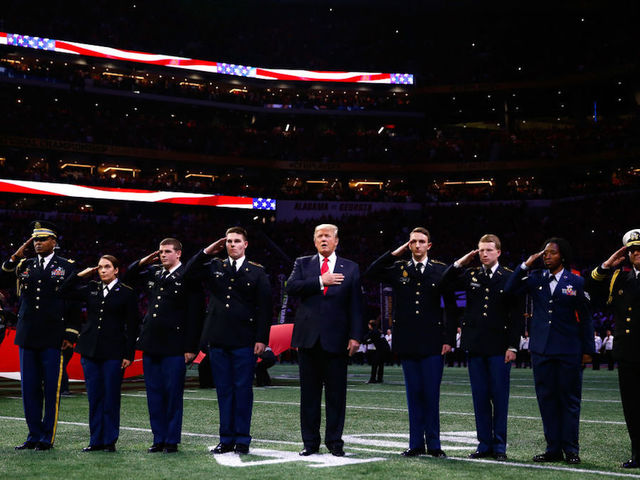 Teams kept off the field during national anthem as Trump visits the national title game